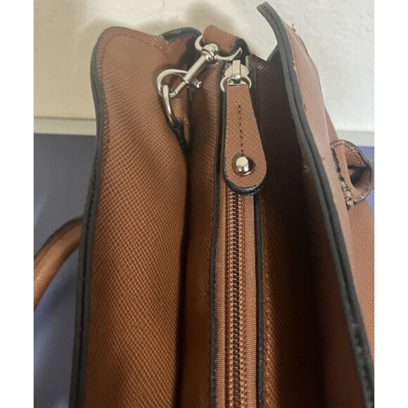 London Fog Tote Shopper Bag Cognac Brown Large Double Handle with Pockets Strap - Picture 7 of 16